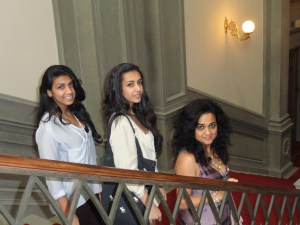 Raksha Bharadia (far right) with her teen daughters