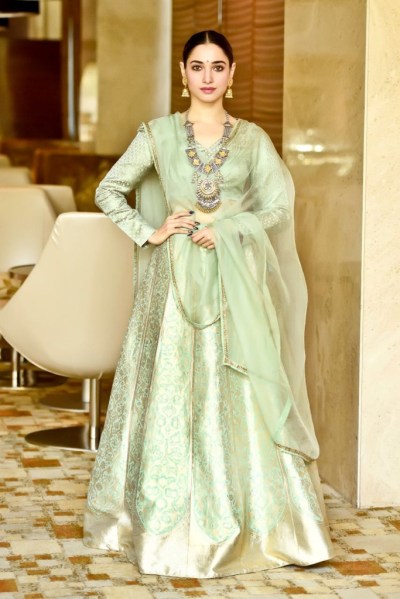 Tamannaah Bhatia in a Raw Mango lehenga and Amrapali Jewels 1